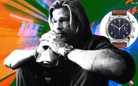 看電影布拉德·皮特 (Brad Pitt) 戴著鉑金百年靈 AVI Ref.?765 1953 再版《子彈頭列車(chē)》