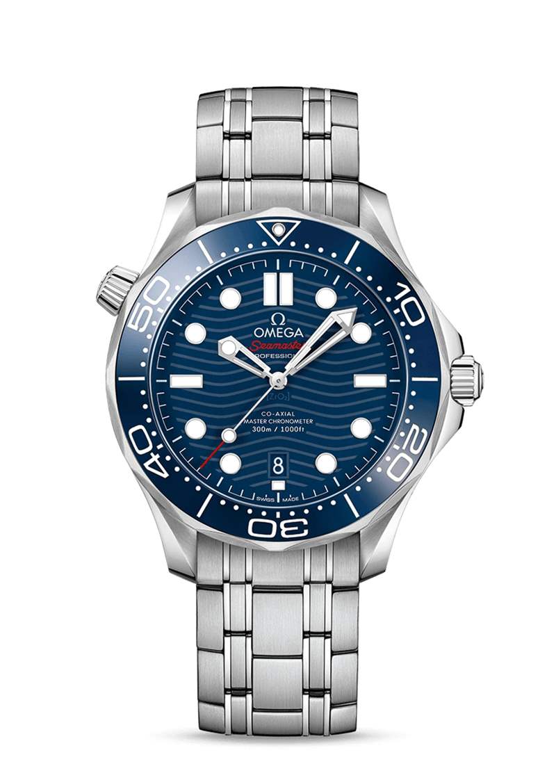 OMEGA 歐米茄Seamaster Diver 300M目前國外報價約4,100美金（折合約HKD 32,180），三個月來行情下滑5%。（OMEGA）