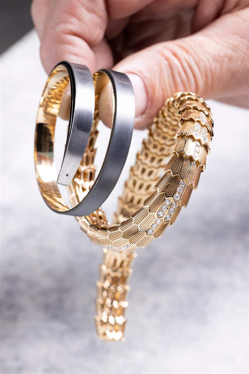 展示內(nèi)部彈簧的表殼結(jié)構(gòu)，Serpenti Misteriosi